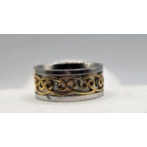 Stainless Steel Ring With Gold Celtic Knot Design